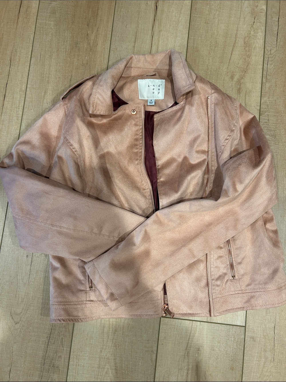 a.n.a Rose Blush Faux Suede Moto Jacket